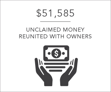 $51565 unclaimed money reunited with owners per day